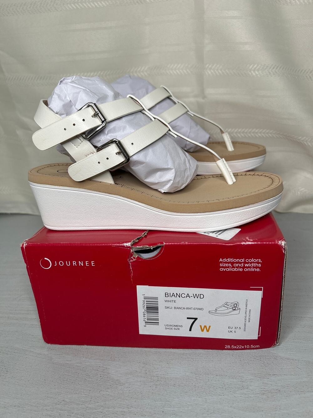 Journee Collection Bianca Women's White Wedge Sandal Double Buckle Size 7 W